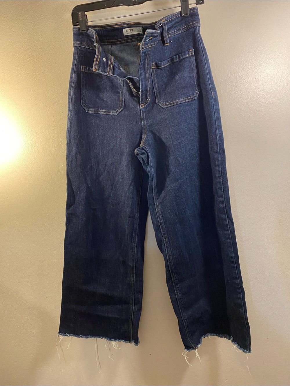 Oat New York Indigo Wide-Leg Raw Hem Jeans
